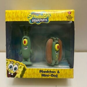 SpongeBob Squarepants Plankton & Mini-Dog 2.25" Flocked Figures 2 Pack New